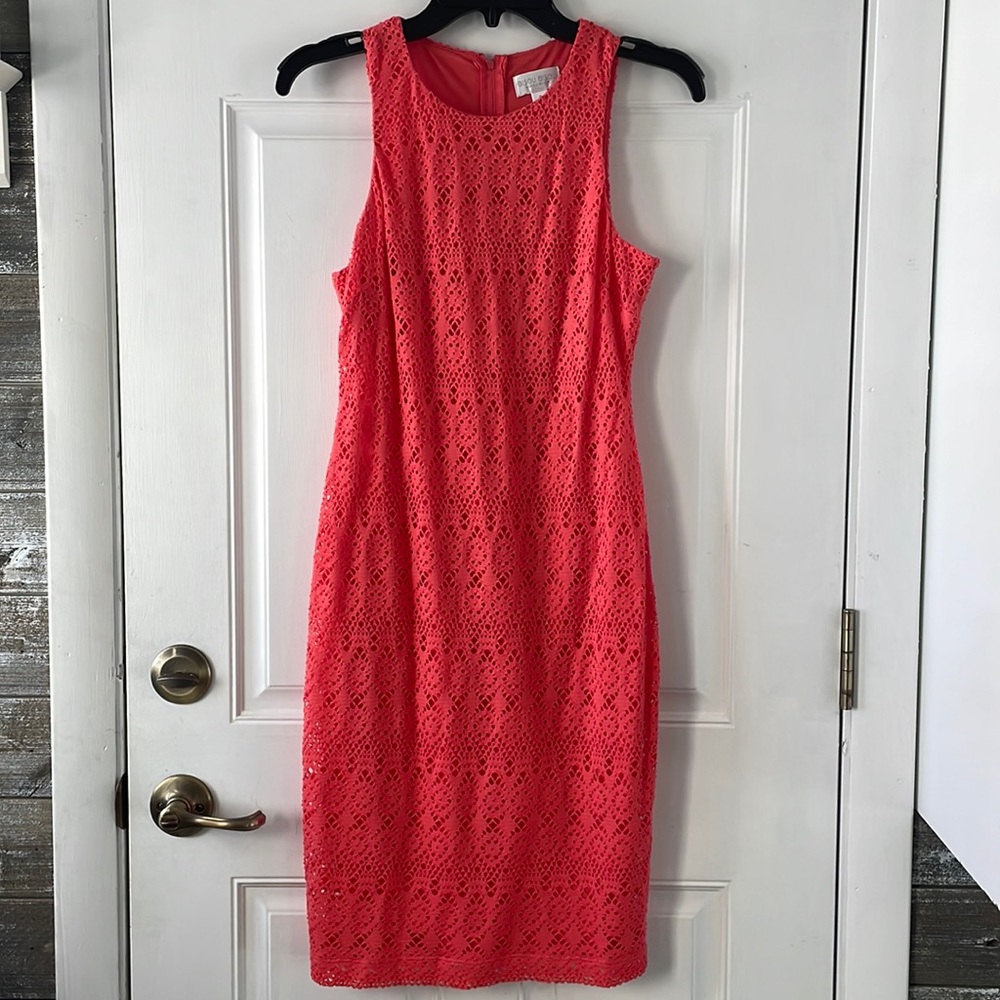 Bisou Bisou Dress, Coral, Sleeveless, Bodycon, Midi, Size 6
